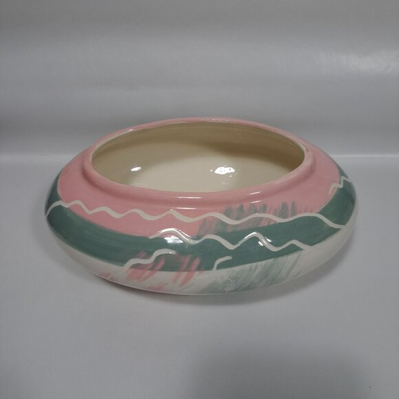 Hand-Painted Maurice California Pottery Oval Bowl Planter Pink Green Ceramic - Picture 6 of 17